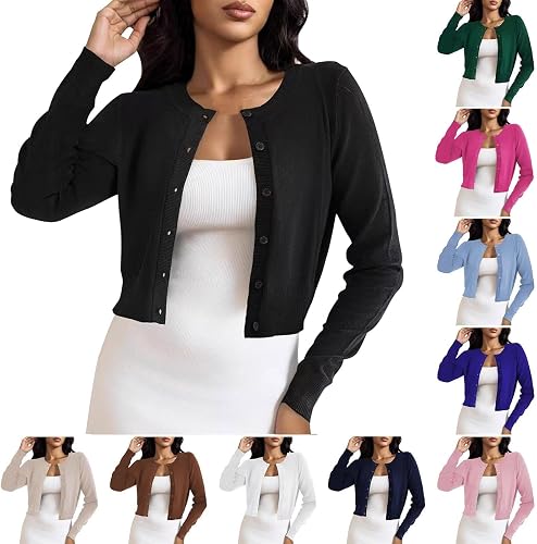 Cropped Cardigan Sweaters for Women Knit Shrugs for Evening Dresses Black
