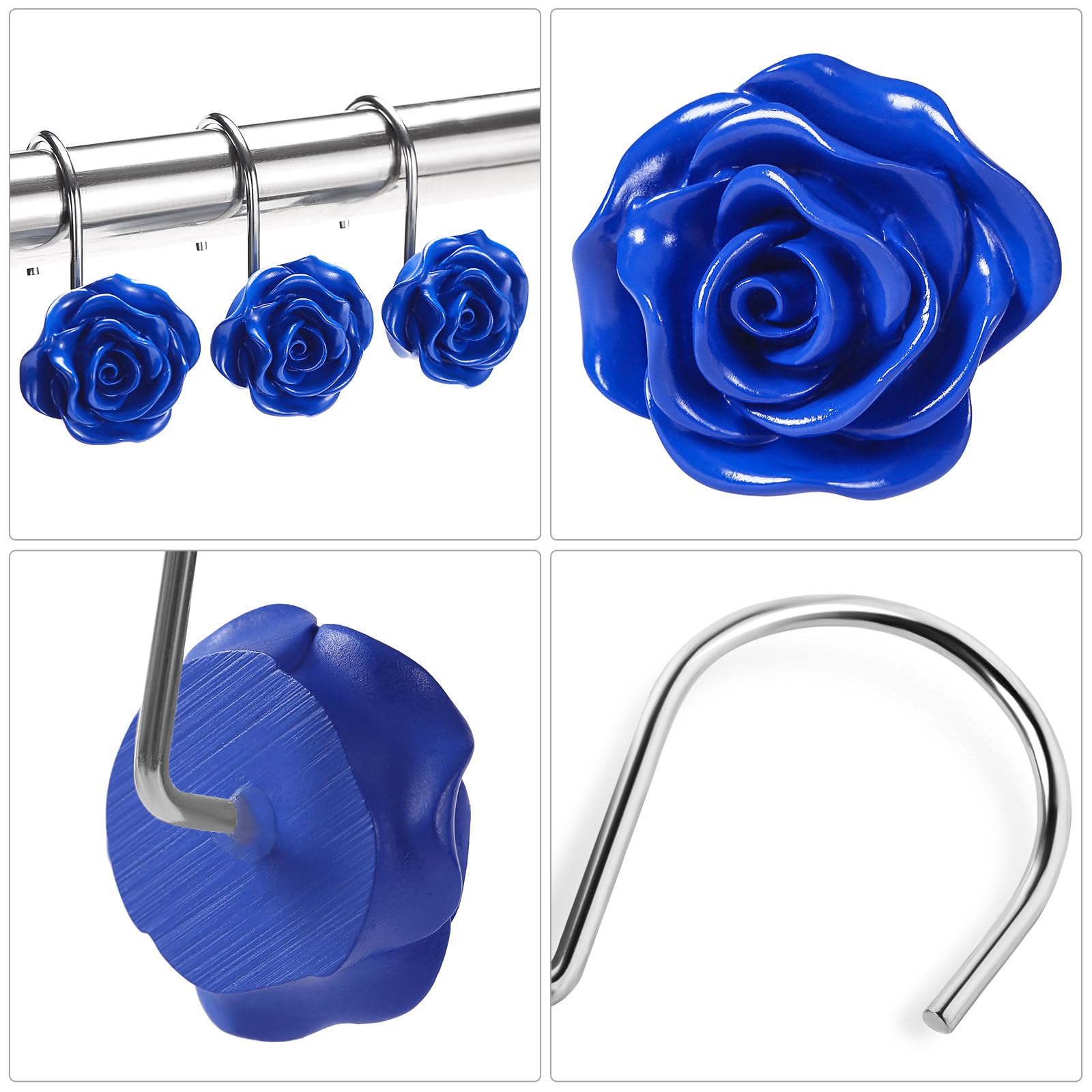 Blue Rose Shower Hooks - Elegant Bathroom Decor -3 Blue Rose Shower Hooks - Elegant Bathroom Decor -3