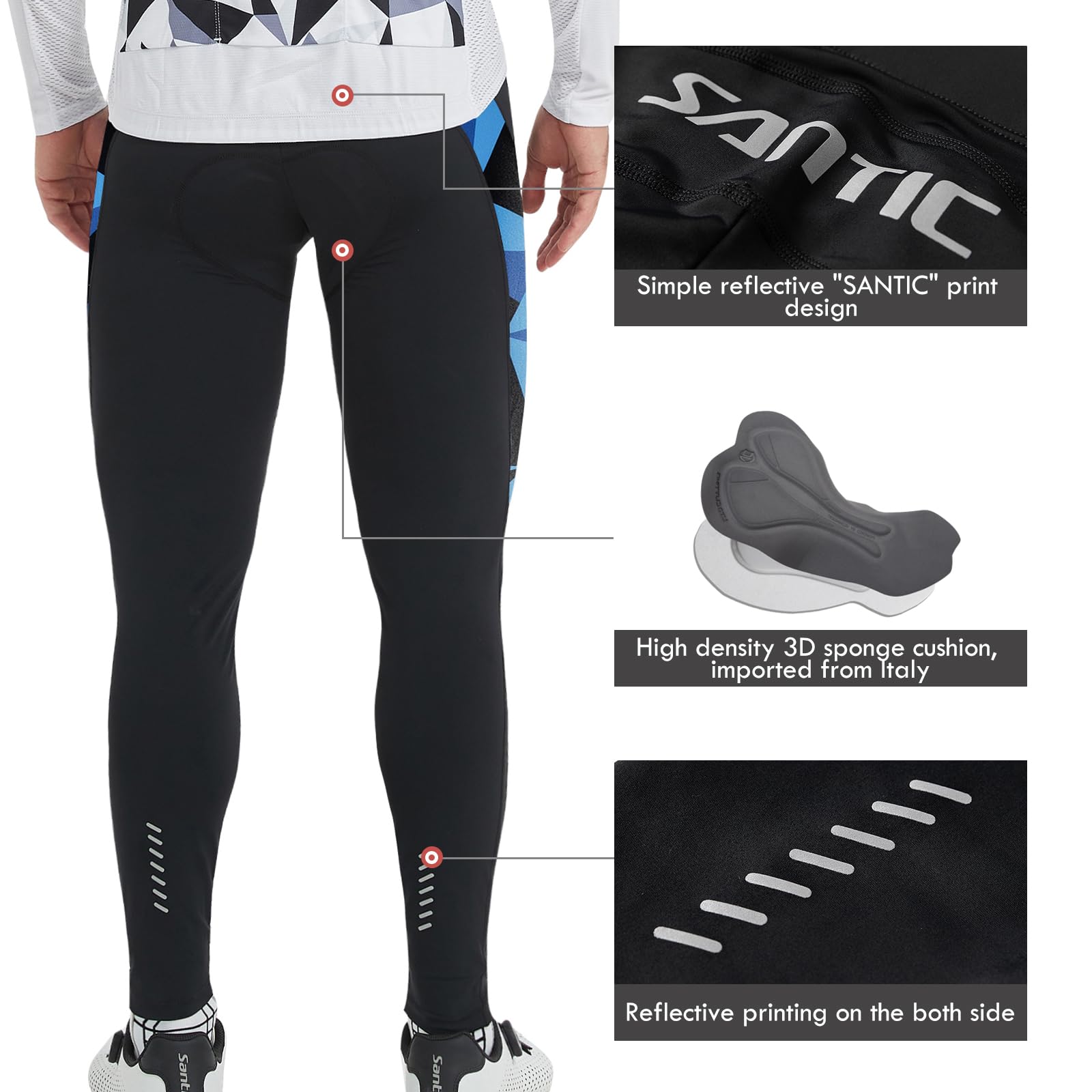 Santic Pantalon de Cyclisme Long rembourré pour Homme avec Rembourrage de l'assise