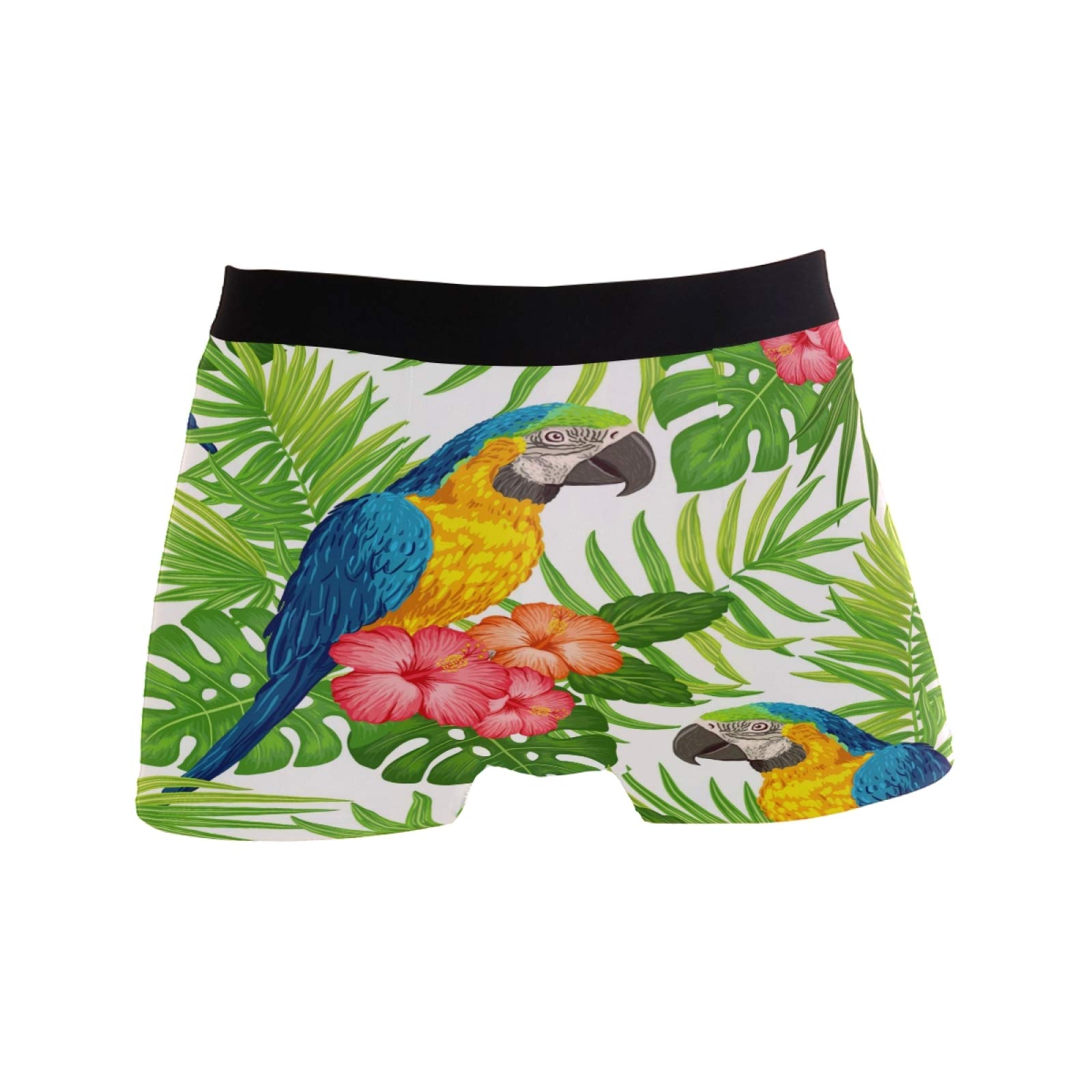 Linomo Men's Multicoloured Boxer Briefs Tropical Parrot Flower Leaves Boxers Shorts Underwear Underpants
