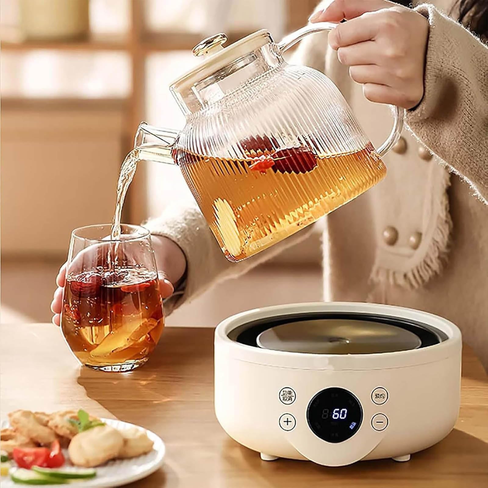 Hervidor eléctrico Tetera Multifuncional de 1.8 litros con 6 Funciones, Tetera de Cristal con ajustes táctiles Inteligentes de para guisos Frescos, sopas nutritivas y tés Especiales