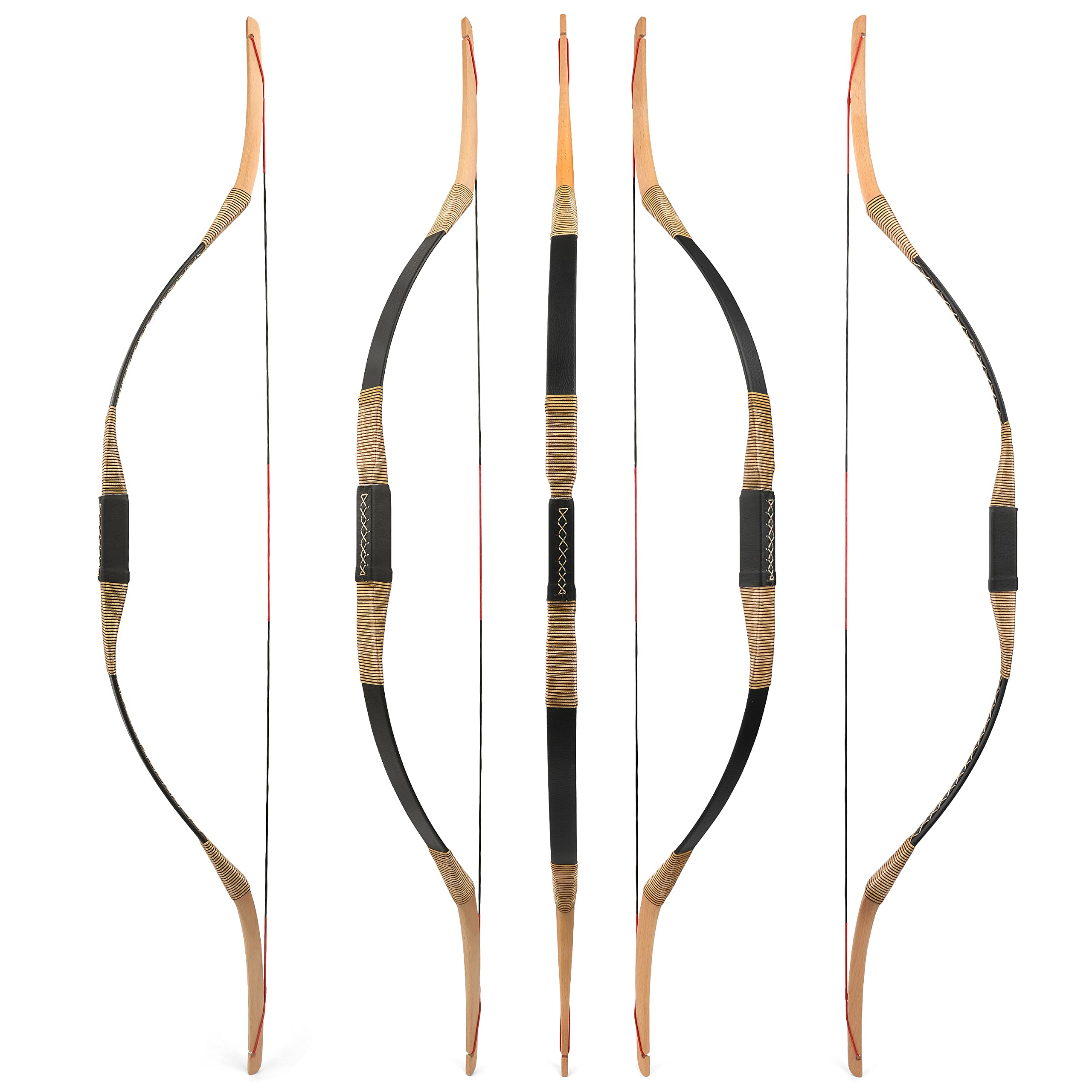 Bogenschießen Traditioneller Langbogen 20-35LBS Handgefertigter Holzbogen Jagd Recurvebogen Mongolischer Bogen Reitbogen Sportbogen Erwachsene
