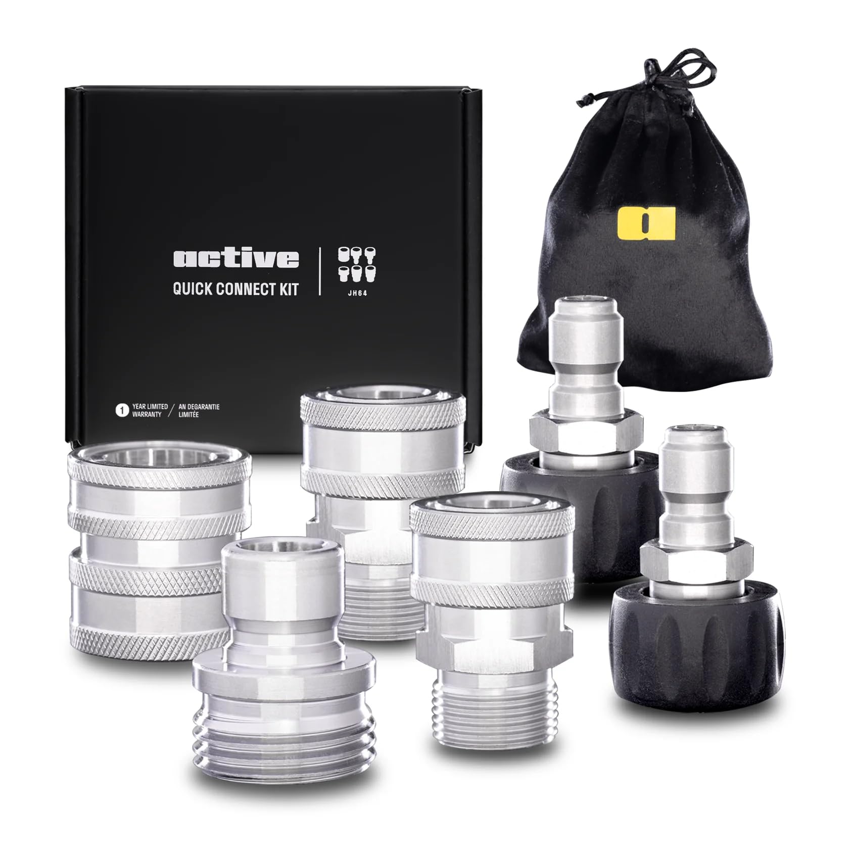 Active M22-14mm Pressure Washer Quick Connect Kit, 304 Stainless Steel M22-14mm to 3/8" Male to Female Quick Disconnect Kit for Power Washer Assembly