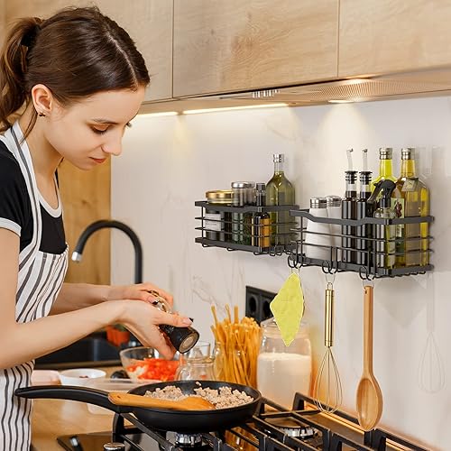 Miniatura 8 de Organizador de ducha adhesivo para baño, estante de ducha alto para regadera interior con 5 ganchos, organizador de ducha sin perforación, estante