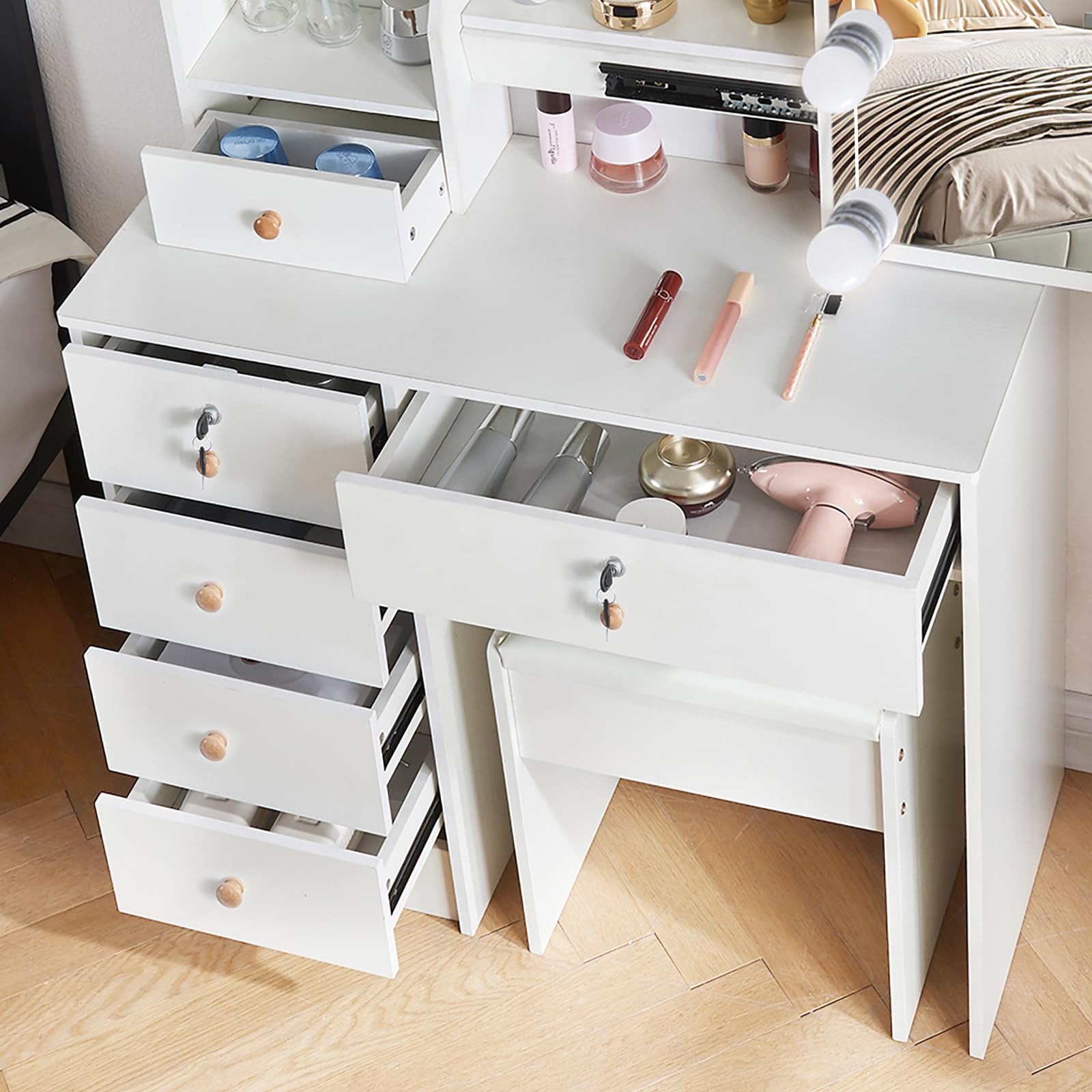 Buildonely Make-uptafel met spiegel en ledverlichting, 3
