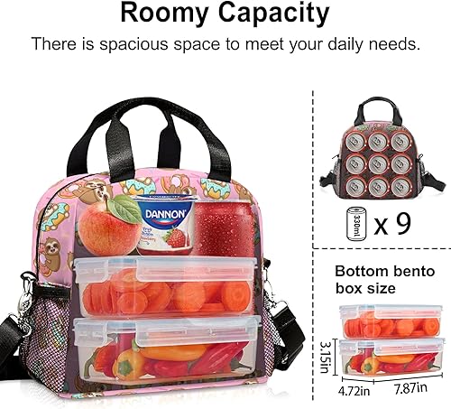 Miniatura 3 de Linda bolsa de almuerzo aislada con forma de dona para niñas, lonchera ligera con correa ajustable para el hombro, bolsa térmica de almuerzo para