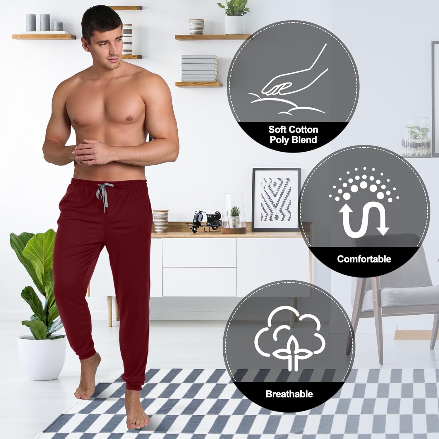 3 Pack Mens Cotton Sleepwear Pajamas Pants with Pockets, Soft Drawstring Lounge Bottoms Pjs for Men - Image 6