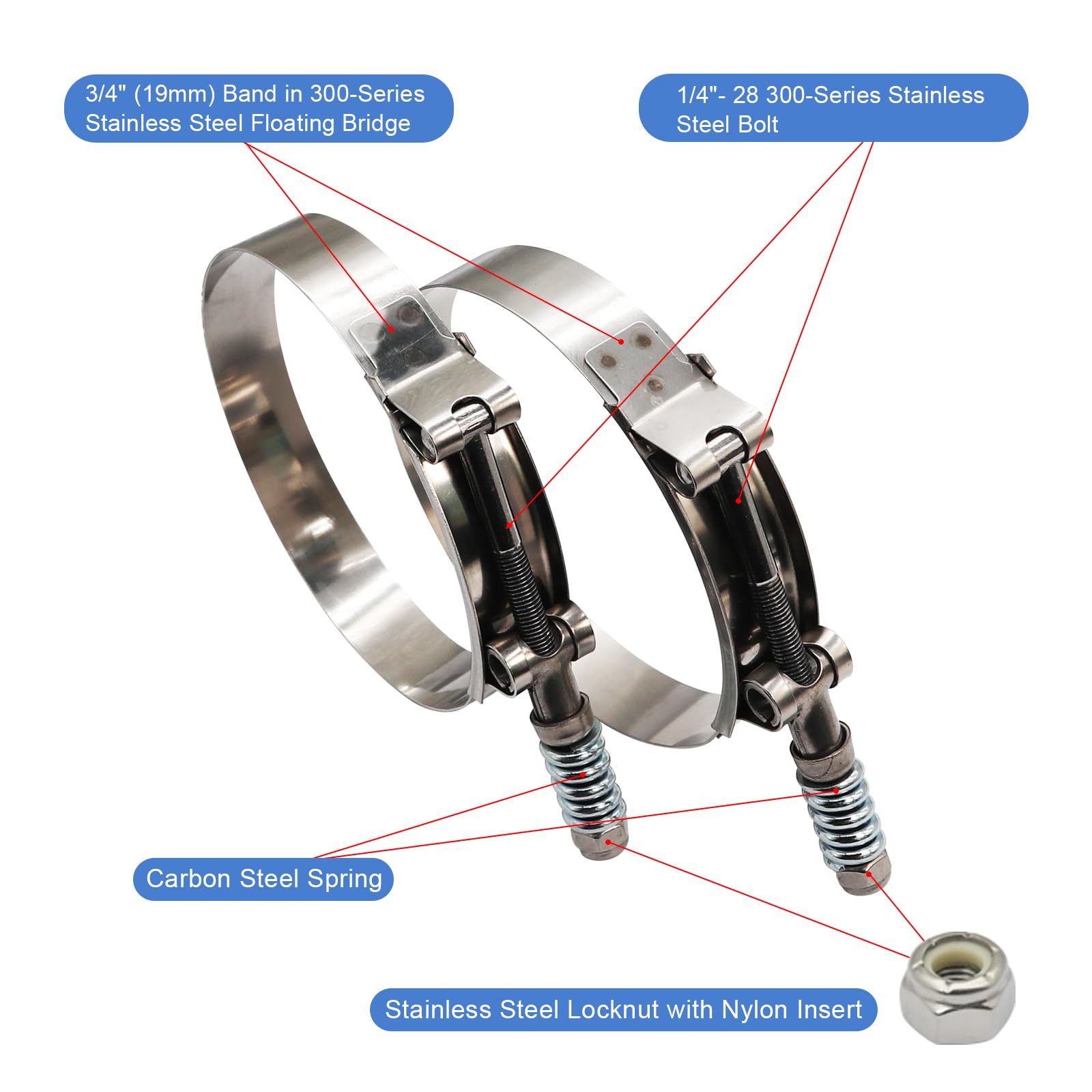 Snapklik.com : 4 Inch T Bolt Hose O.D. Clamp Stainless Steel - Spring ...