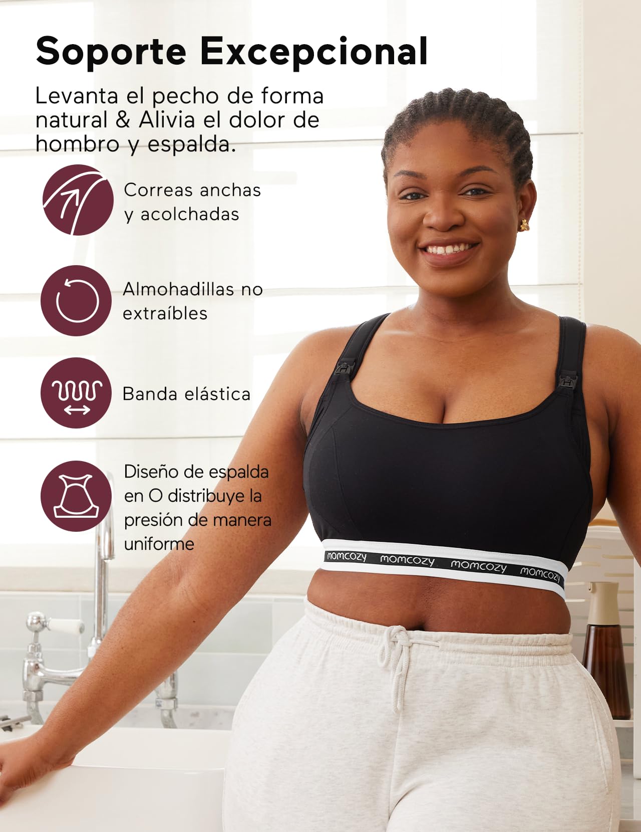 momcozy Sujetador Lactancia Deportivo, Brasier de Maternidad de Bajo Impacto Sujetadores Lactancia Suave y Sin Aros con Copas Acolchadas