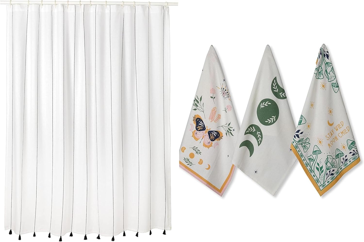 Folkulture Shower Curtains and Dish Towels Set, Kitchen