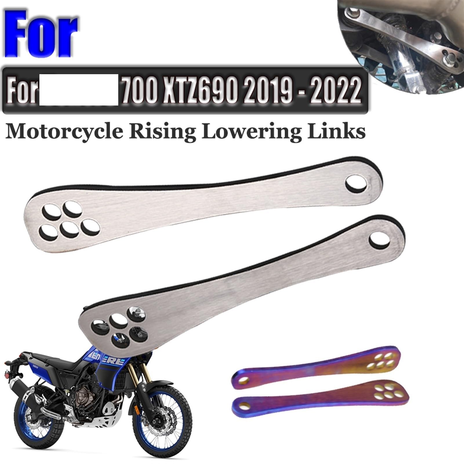 Kit d'accessoires de Moto, maillons Montants et abaissants, Bras arrière, Coussin de Suspension, Levier de Chute, for Yamaha Tenere 700 XTZ690 Kit de Liaison d'abaissement(Size:Lowering Link)
