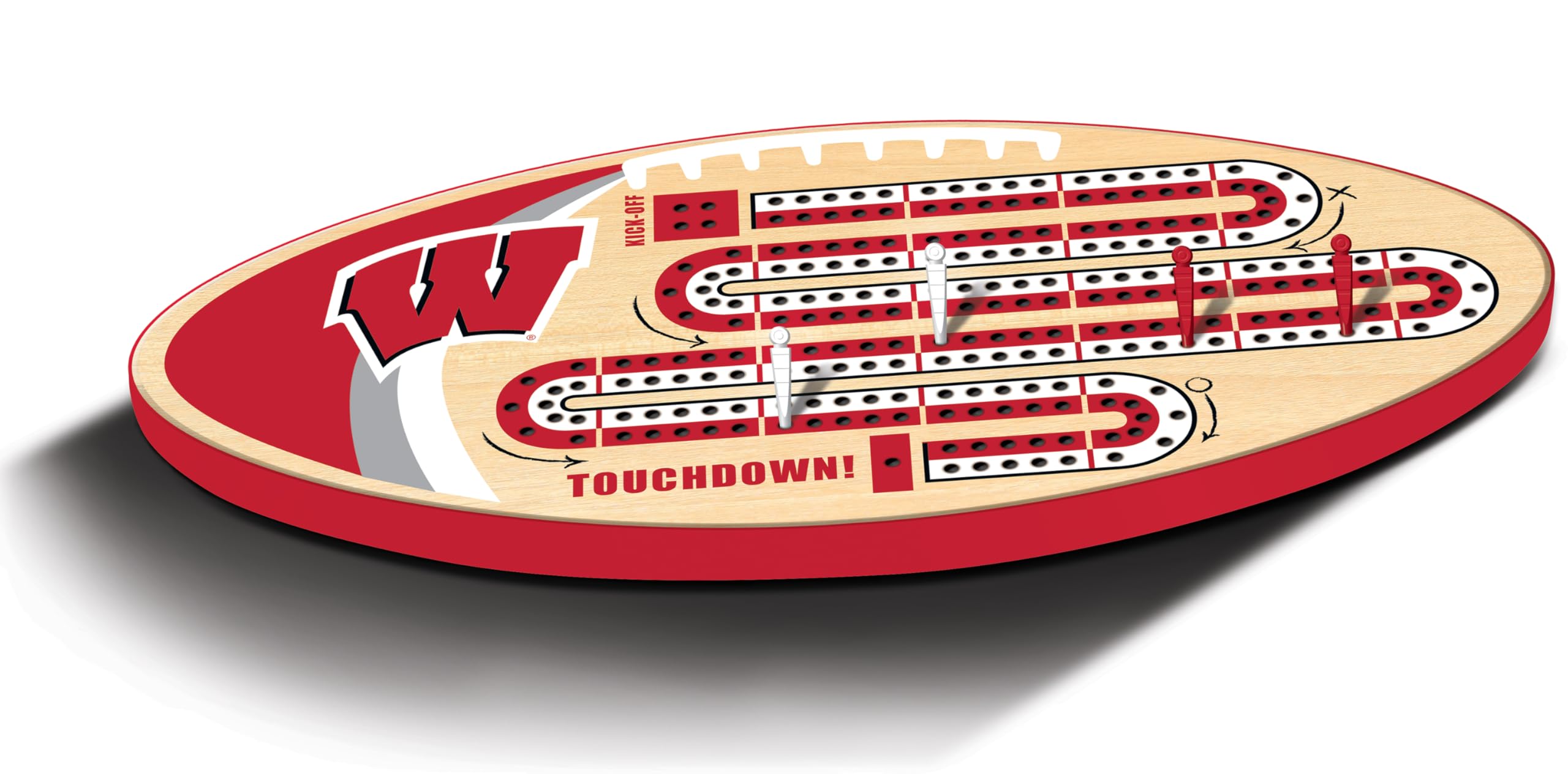 Masterpieces NCAA Wisconsin Badgers Unique Wooden Cribbage Board with Custom Pegs