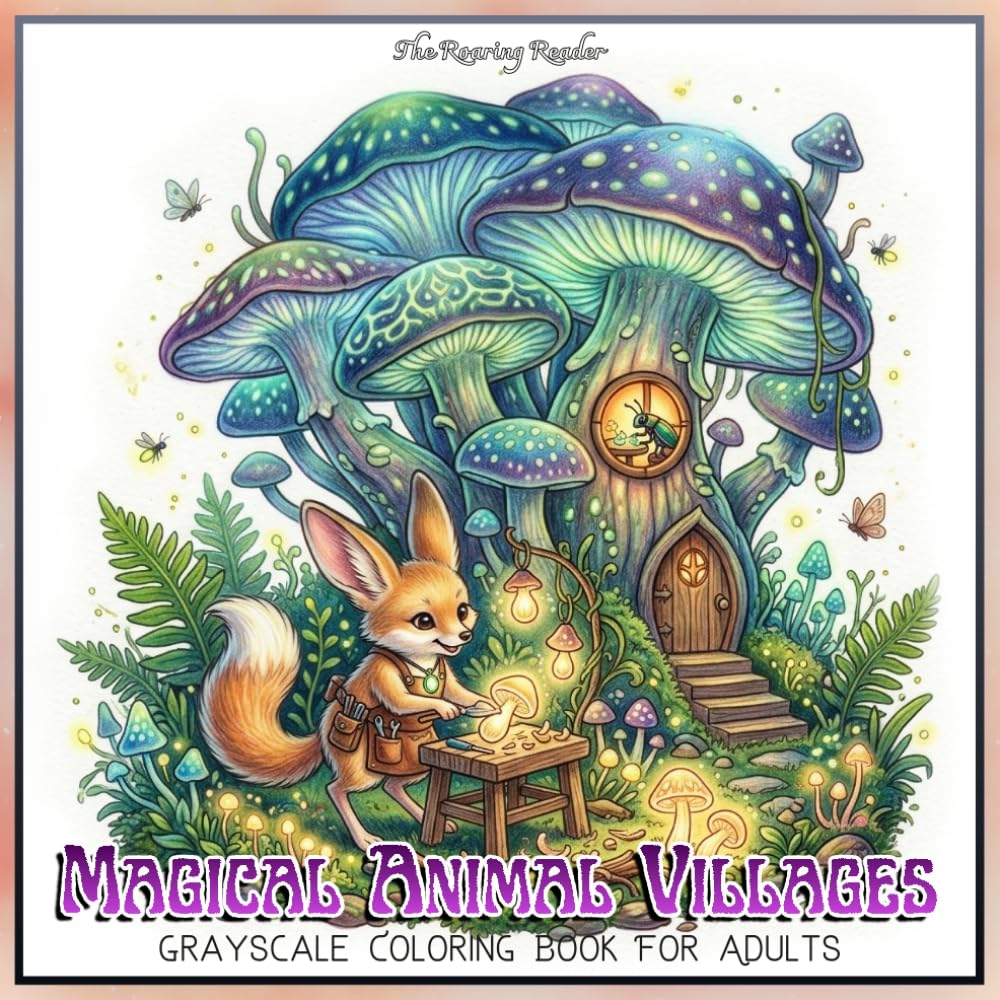 Magical Animal Villages Grayscale Coloring Book For Adults: 52 Enchanting Grayscale Illustrations of Adorable Tiny Animals Living, Crafting, Baking, ... for Relaxation and Creative Stress Relief