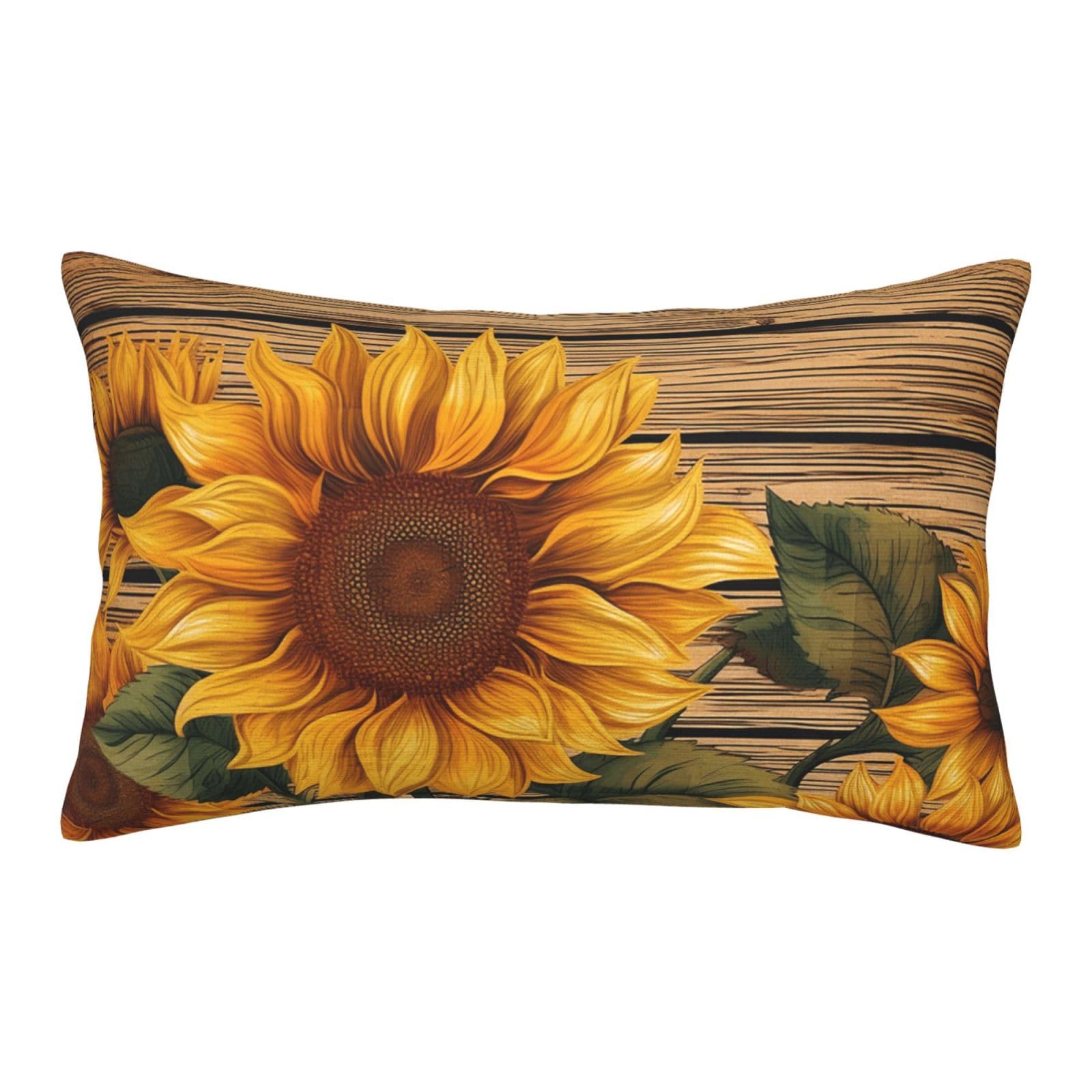 Velvet Pillowcases 16"x24" Ultra Soft Breathable Pillow Cases, Luxury Fuzzy Throw Pillow Covers with Zipper, Paint Wooden Board Sunflower Pillow Shams All Seasons Decorative Cushion Cases for Couch