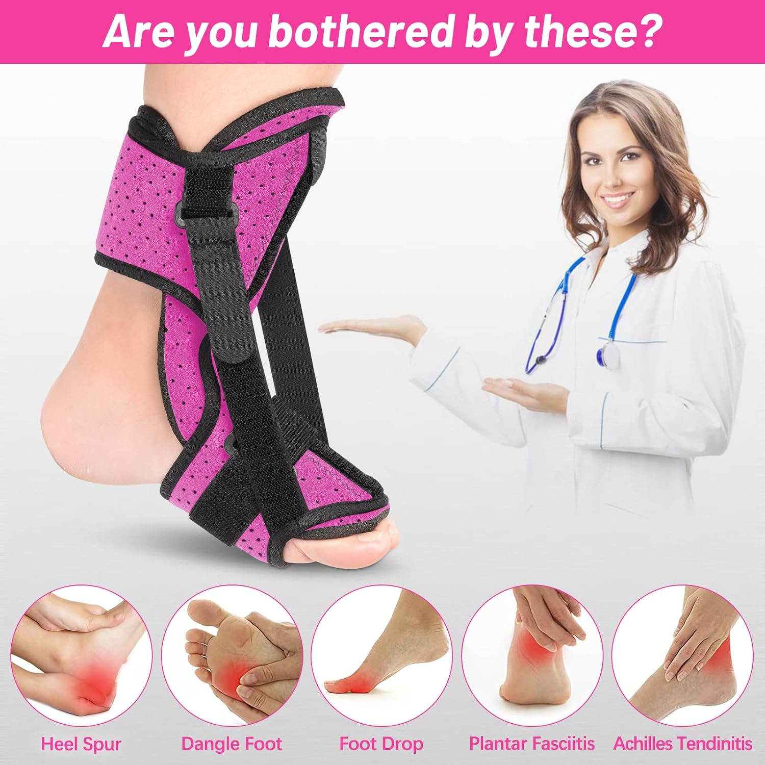 Lynrise Plantar Fasciitis Night Splint: New Upgraded Foot Brace Support for Plantar Fasciitis Achilles Tendinitis Foot Drop Heel Pain Relief - One Size fits for All : Health & Household