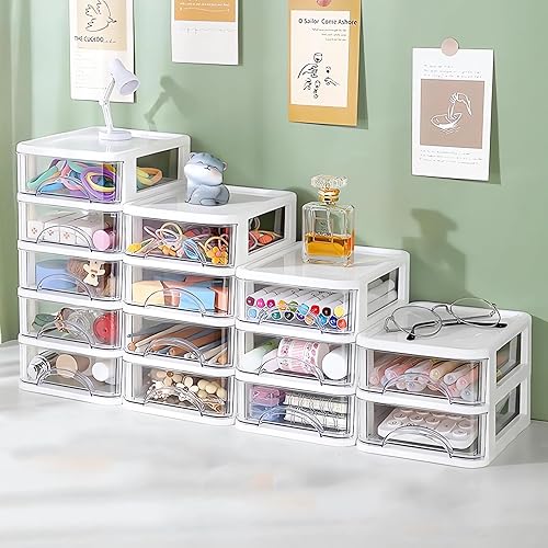 Miniatura 3 de Organizador de almacenamiento de 4 cajones, organizadores de cajones de escritorio de plástico para maquillaje, tocador, esmalte de uñas, papelería,