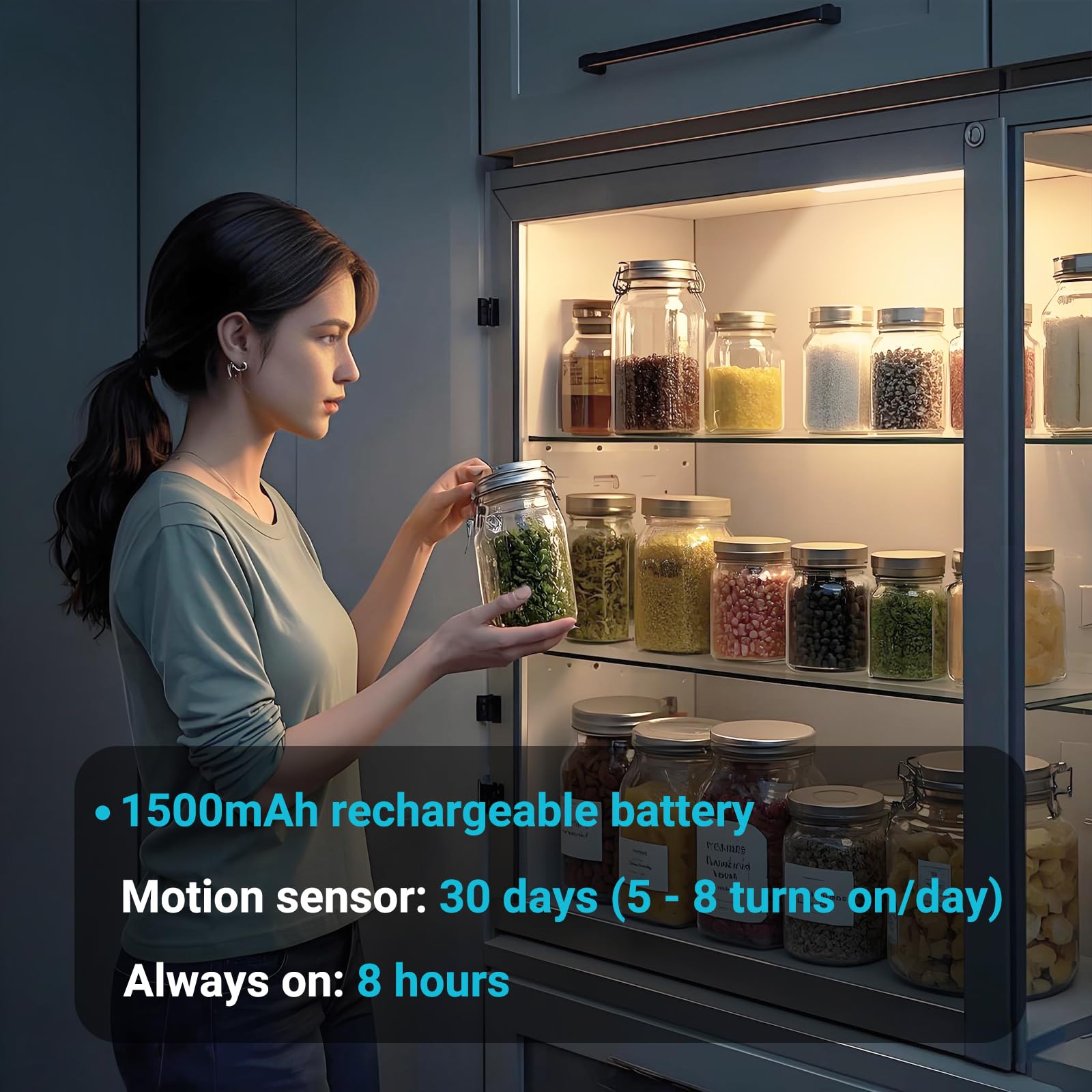 hyrion - Éclairage sous l'armoire, 3 températures réglables, LED, rechargeable, alimenté par piles, détecteur de mouvement intérieur, lot de 4 pièces, armoire magnétique, lumière portable