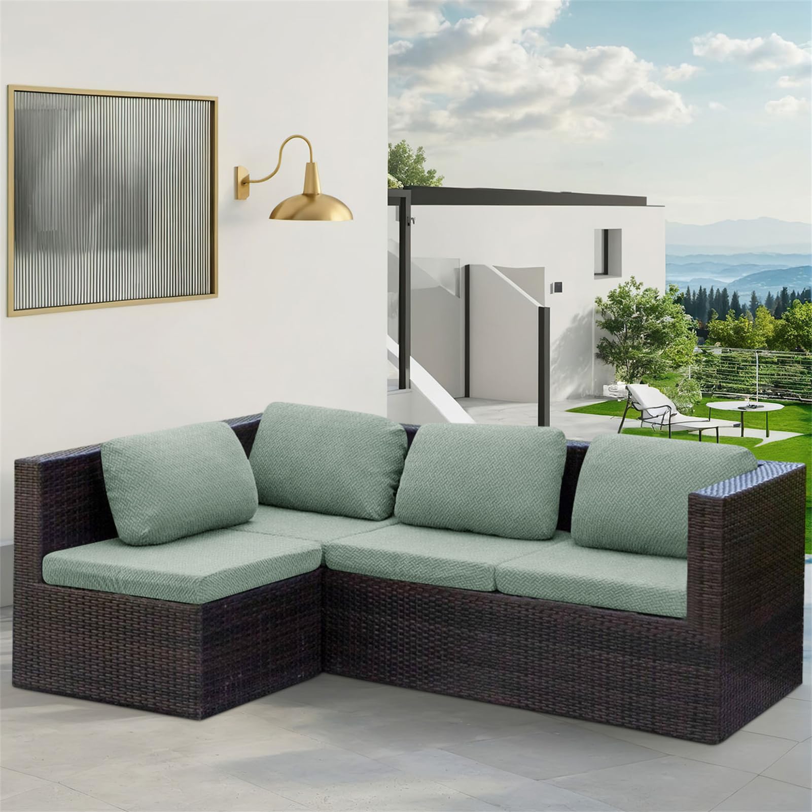 ZGDDPZA Housse De Coussin Exterieur Extensibles pour Salon De Jardin, Couleur Unie Housses de Coussin de Siège, Amovibles pour Intérieur et Extérieur, Terrasse Meubles (Café,3PCs Length 50-65cm
