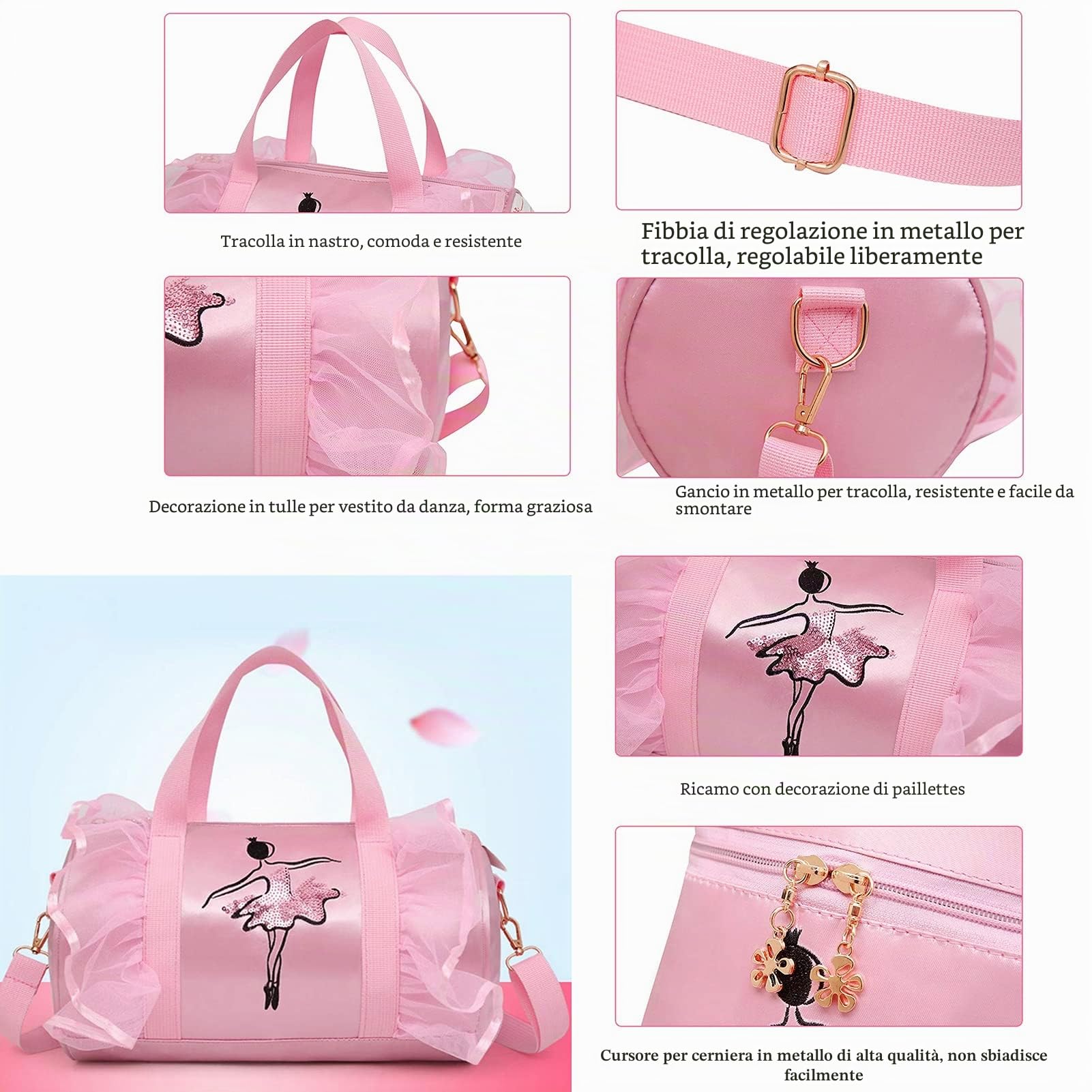Borsa Danza Bambina Tracolla Borsette Balletto Borsa Palestra Sport Rosa