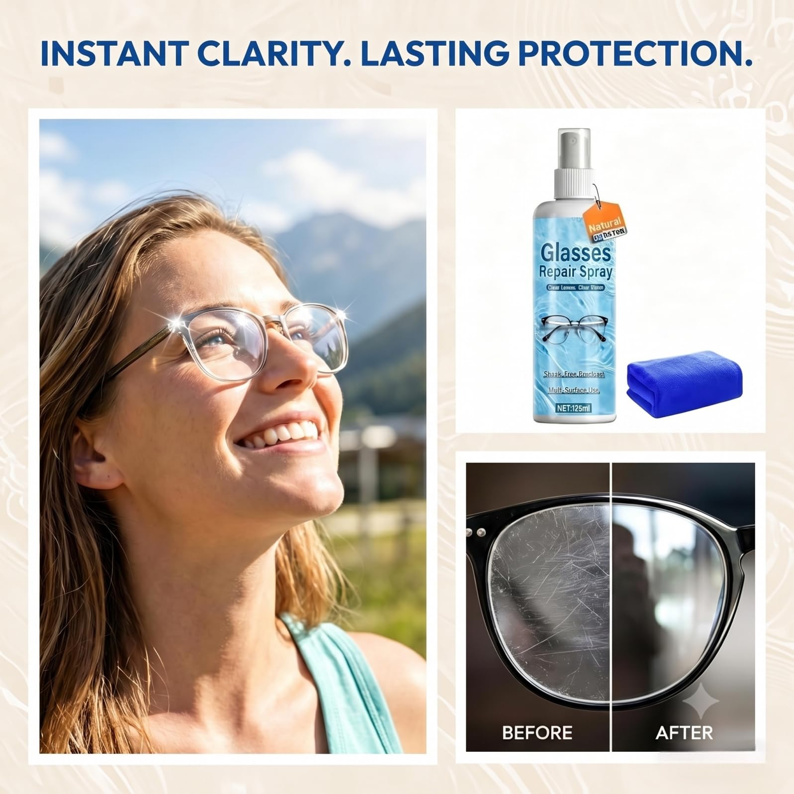 Spray réparateur de rayures pour verres de lunettes - Répare les rayures superficielles et les marques mineures - Réduit le flou et les rayures superficielles - Solution de nettoyage (6pcs)