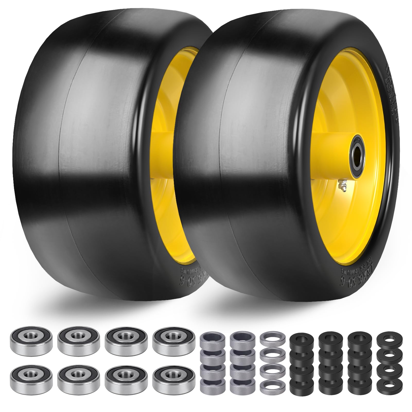 13x6.50-6 Zero Turn Mower Front Tires with 5.5"-7.5" Centered Hub,13x6.5-6 Flat Free Lawn Mower Tires for Commercial Grade Lawn,13x6.50-6 Lawn Mower Tires Flat Free