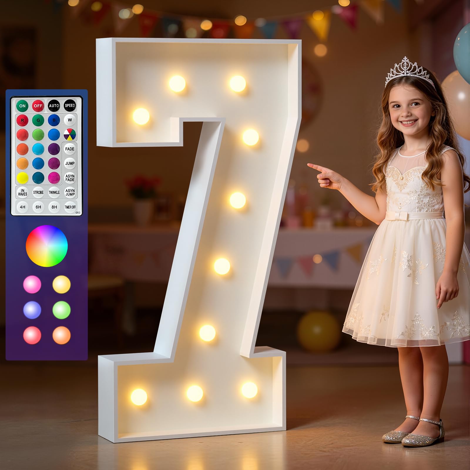 Marquee Numbers Colorful, 4ft Light Up Number 7, 18 Colors Changing LED — image 1
