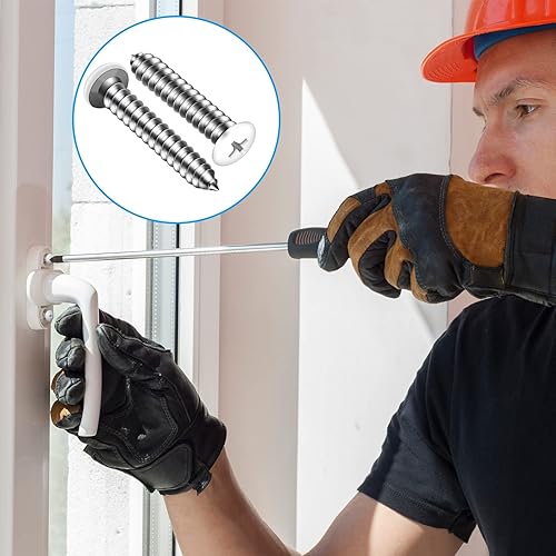 Miniatura 5 de Funrous 100 tornillos de cabeza plana blanco #8 de chapa blanca autorroscante de acero inoxidable de madera a metal tornillos para placas de pared,