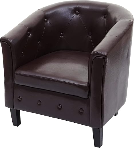 Mendler Sessel Newport T810, Loungesessel Clubsessel Chesterfield, Kunstleder - braun