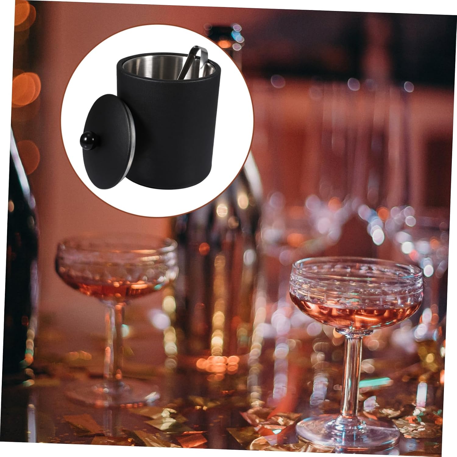 1pc Thickened Stainless Steel Ice Bucket with Tongs Wine Cooling Bucket for Home Bars Parties for Chilling Drinks Beverages Scratch-Resistant Design