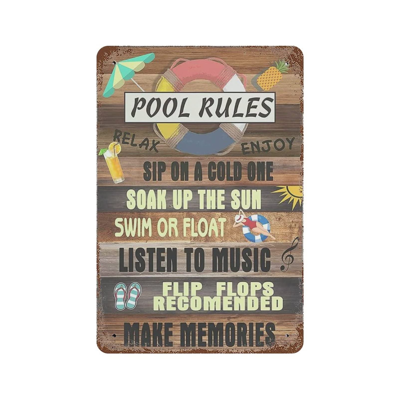 AOOEDM Pool Rules Metal Sign for Home Coffee Garage Wall Decor Vintage Poster Bar Signs for Home Bar Retro Metal Tin Sign