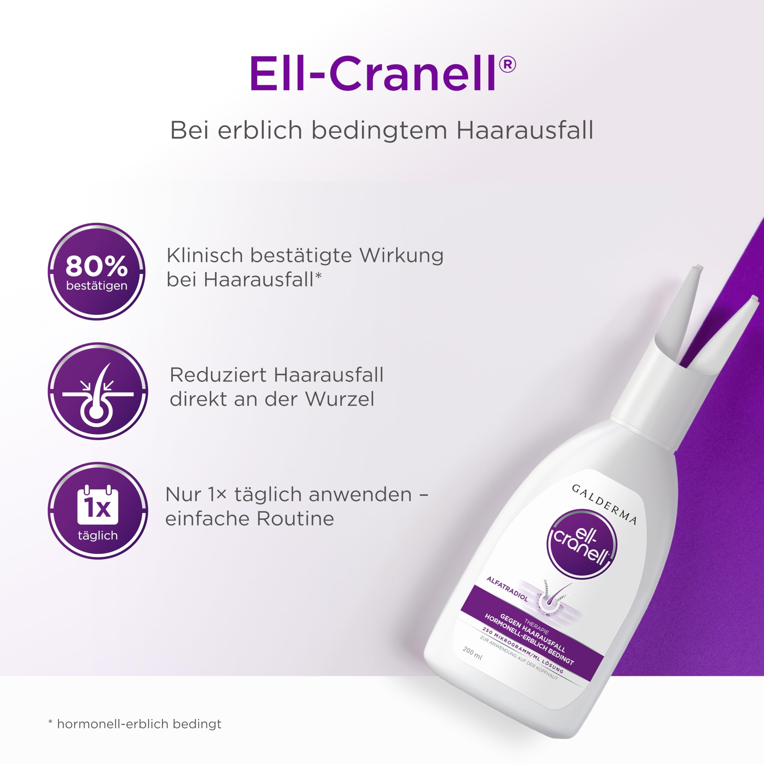 Ell Cranell, 3x200 ml Lösung bei hormonell-erblich bedingtem Haarausfall, für Männer und Frauen geeignet, zielgerichtete Wirkung gegen DHT, Vorteilspackung