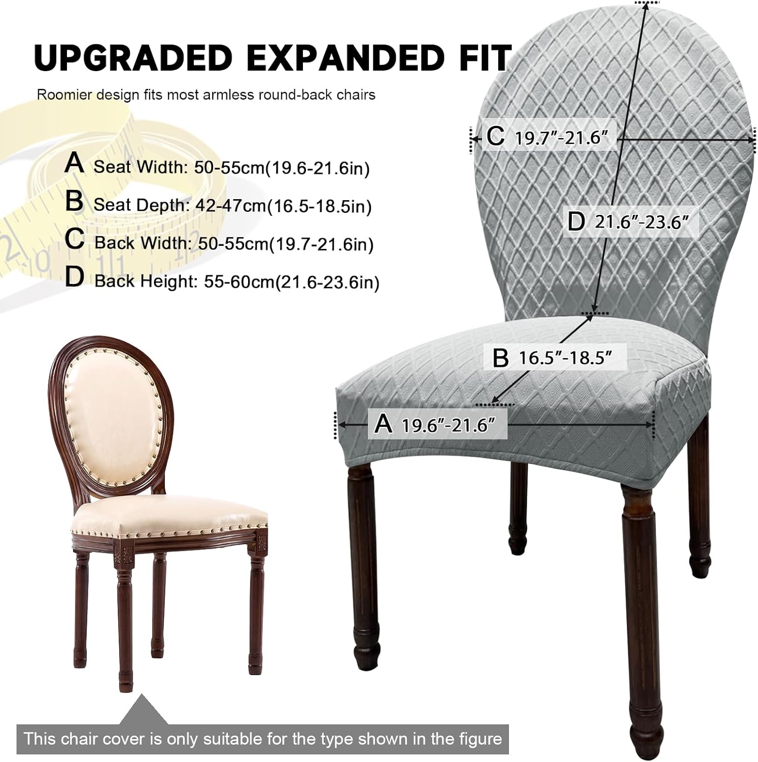 Large Round Back Chair Covers Set of 4/6, Stretch Curved Back Dining Chair Slipcovers Jacquard Mid Century Modern Chair Seat Protectors for Kitchen, Restraunt, Banquet (Gray, Set of 6)