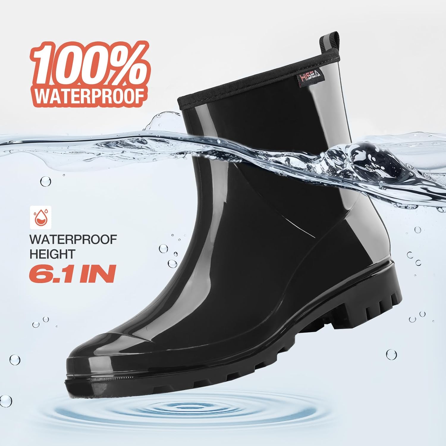 HISEA Short Rain Boots for Women, Waterproof Womens Ankle Rubber Boots Outdoor, Garden Shoes for Ladies Non Slip Work with Comfort Insole