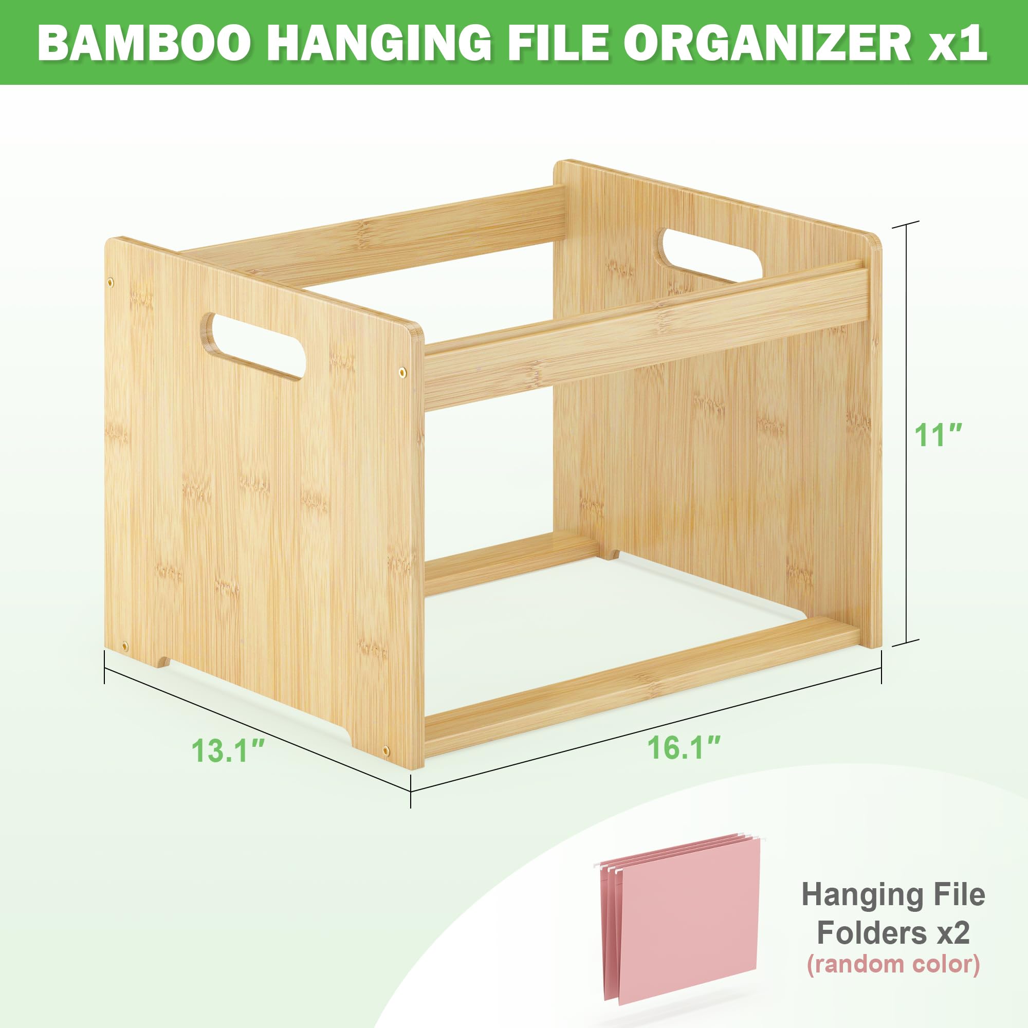 Wisue Essentials - Organizador de archivos colgante de bambú, carpeta de archivos de madera, naturaleza