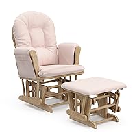 Vista 1 de Storkcraft Mecedora Deslizante Premium con Reposapiés (Natural/Rosa) — Certificada GREENGUARD Gold, Mecedora de Guardería, Artesanía de Madera