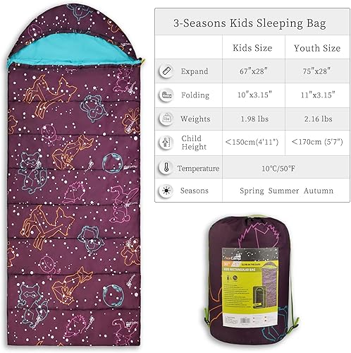 Miniatura 4 de AceCamp Saco de dormir para niños, saco de dormir que brilla en la oscuridad para niños y jóvenes, saco de dormir portátil resistente al agua para
