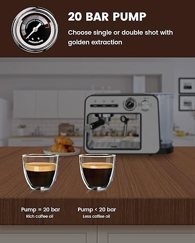 Miniatura 2 de Teglu Máquina de café expreso de 20 barras con espumador de leche, cafetera semiautomática con leche y capuchino, tanque de agua extraíble de 33 oz1