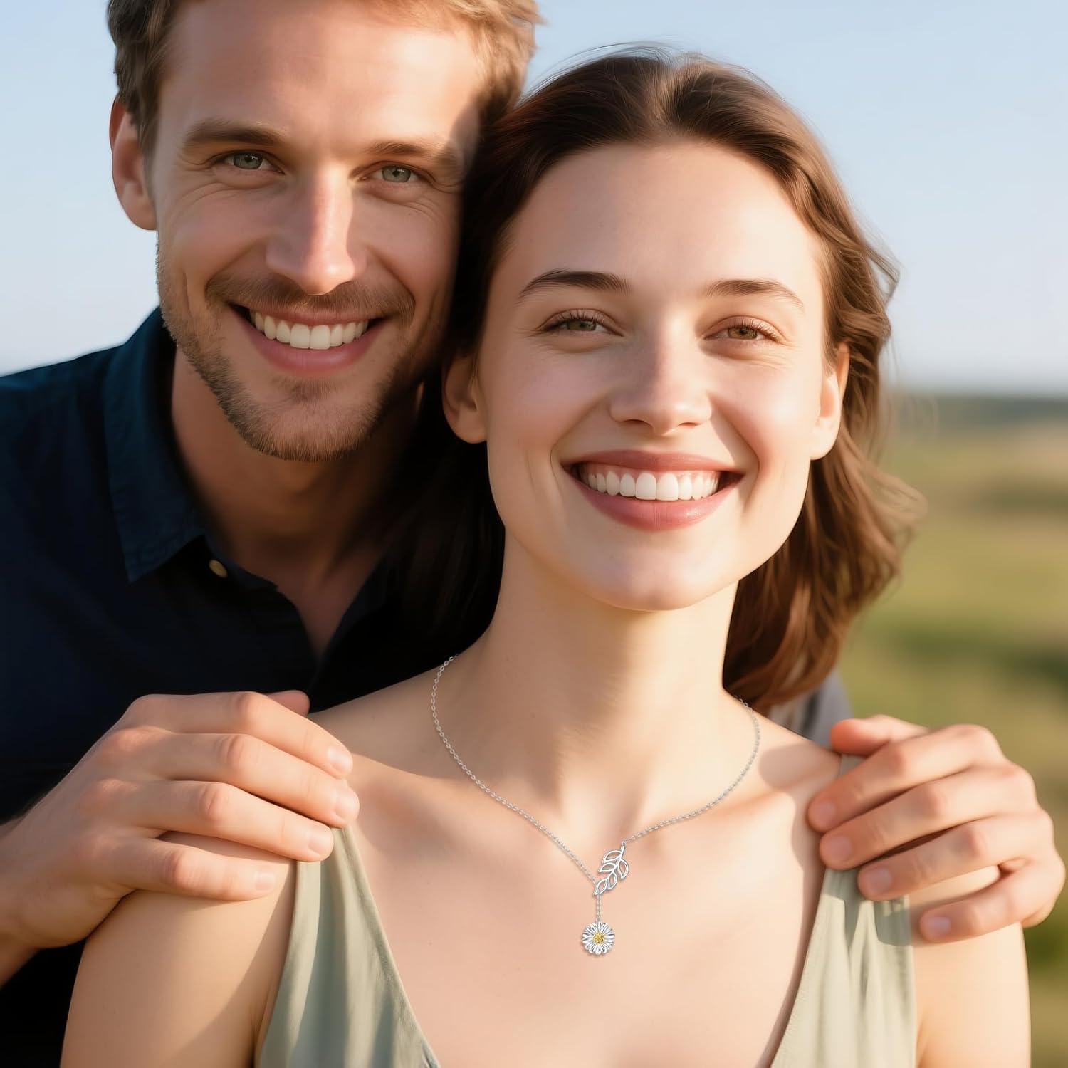 POPLYKE Leaf Gemstone Necklace Sterling Silver Pendant Y Necklace Jewelry Gifts for Women