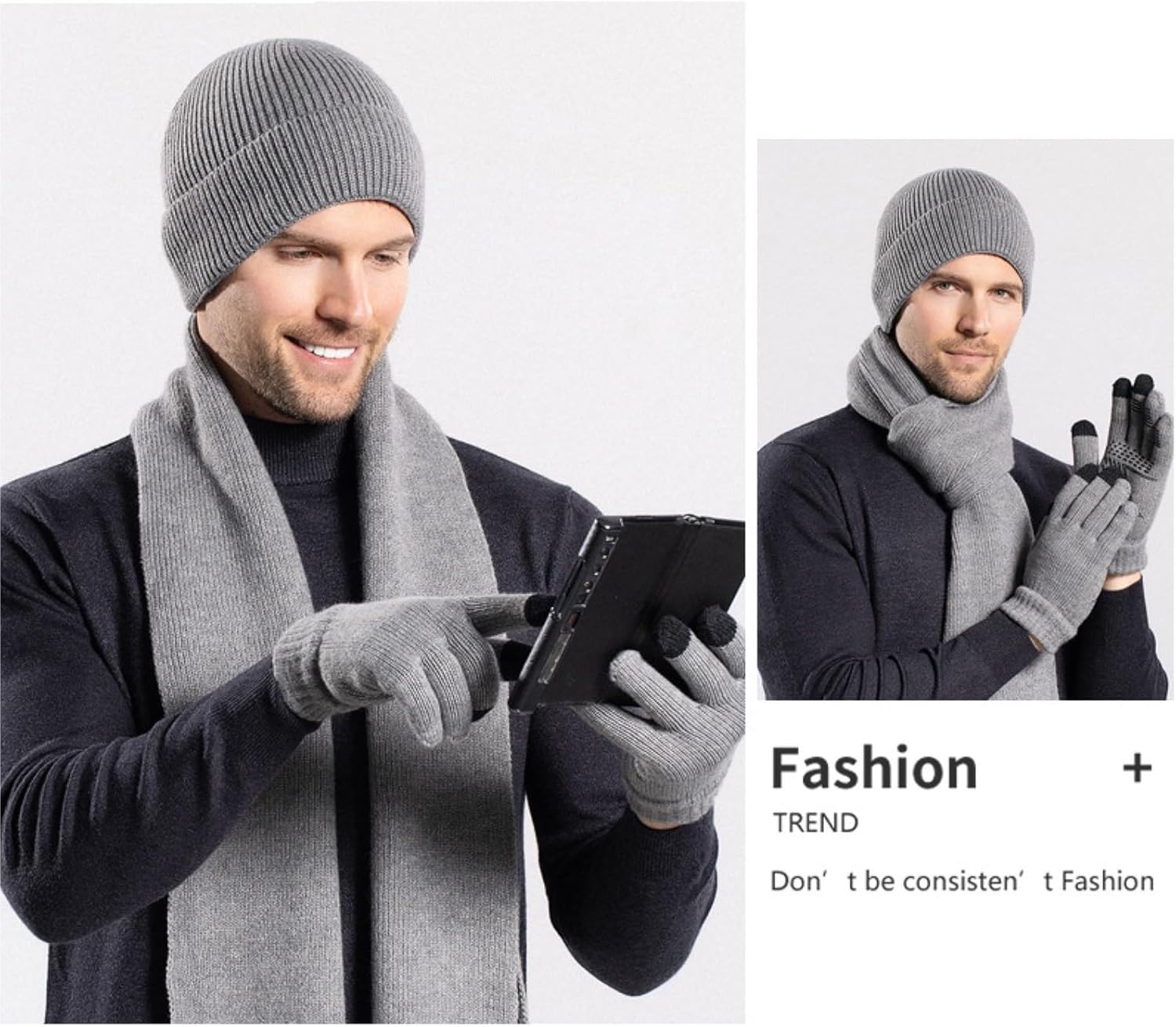 Winter Hat Scarf Gloves Hat Gloves and Scarf Set Warm Knitted Outdoor Cycling Wear for Cold Weather(White)