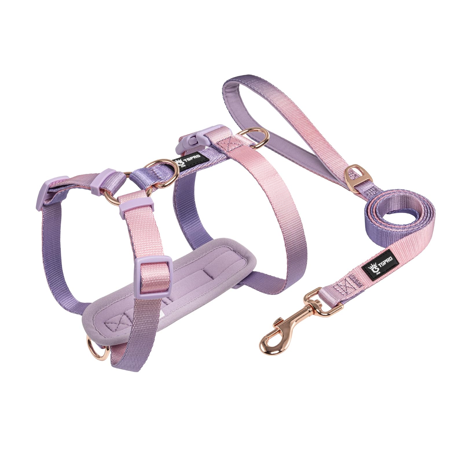 TSPRO No Pull Hundegeschirr & Leine Set für Mittelgroße Hunde – Verstellbar, Schnellverschluss (Lila Pink)