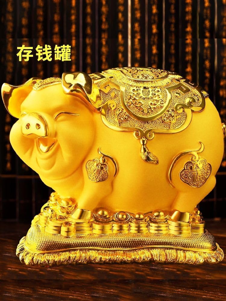 金猪存钱罐 Piggy Banks Best Birthday Gifts Home Decoration 摆件 Feng Shui Figurine Home Office Decor Chinese Gifts 大容量客厅只进不出大人可爱储蓄罐2025款 8586