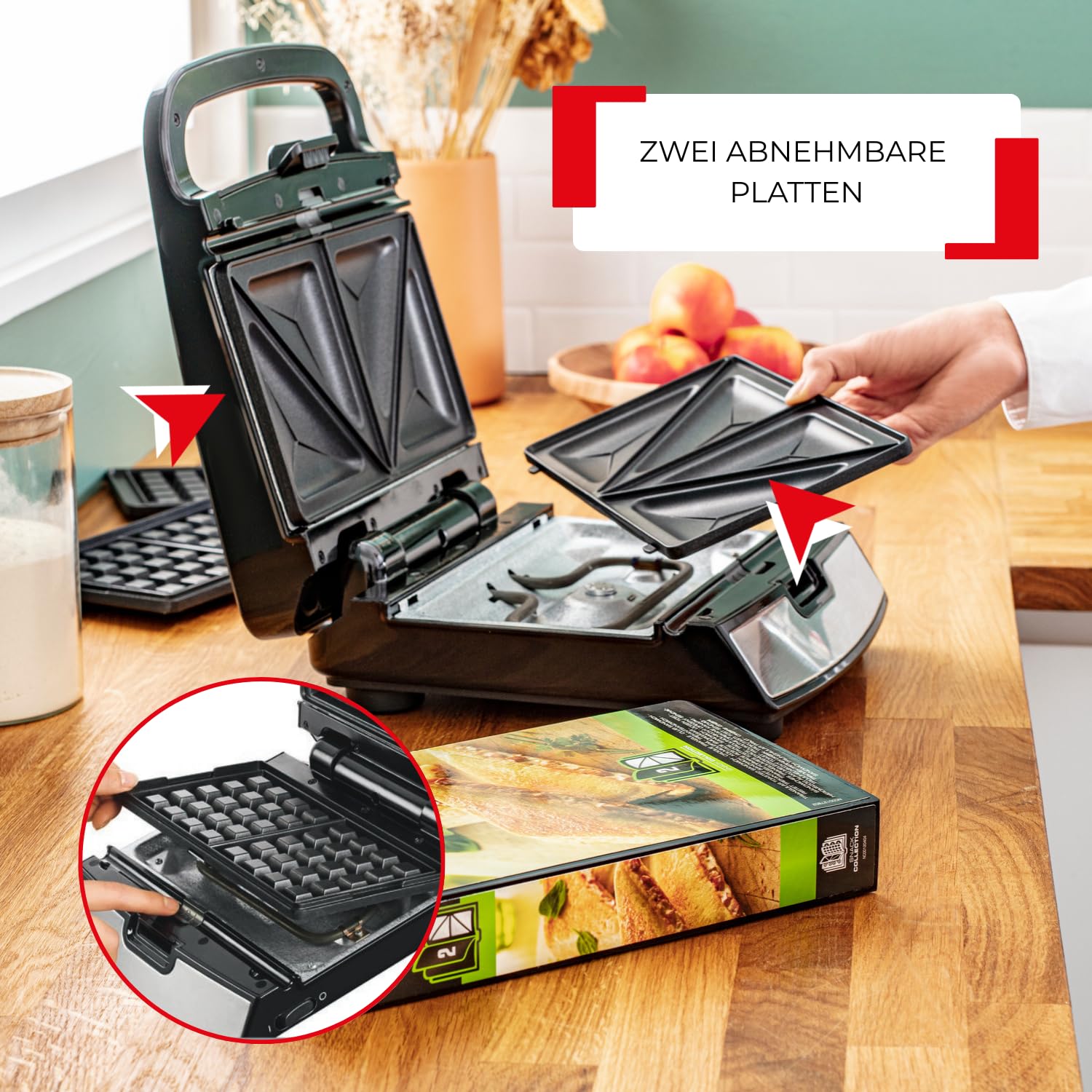 Tefal Snack Collection Sandwich- und Waffelmaker, antihaftbeschichtete Platten, spülmaschinengeeignet, erweiterbar, 700W, 28 x 36,1 x 20,3 cm, Schwarz/Silber, SW852D