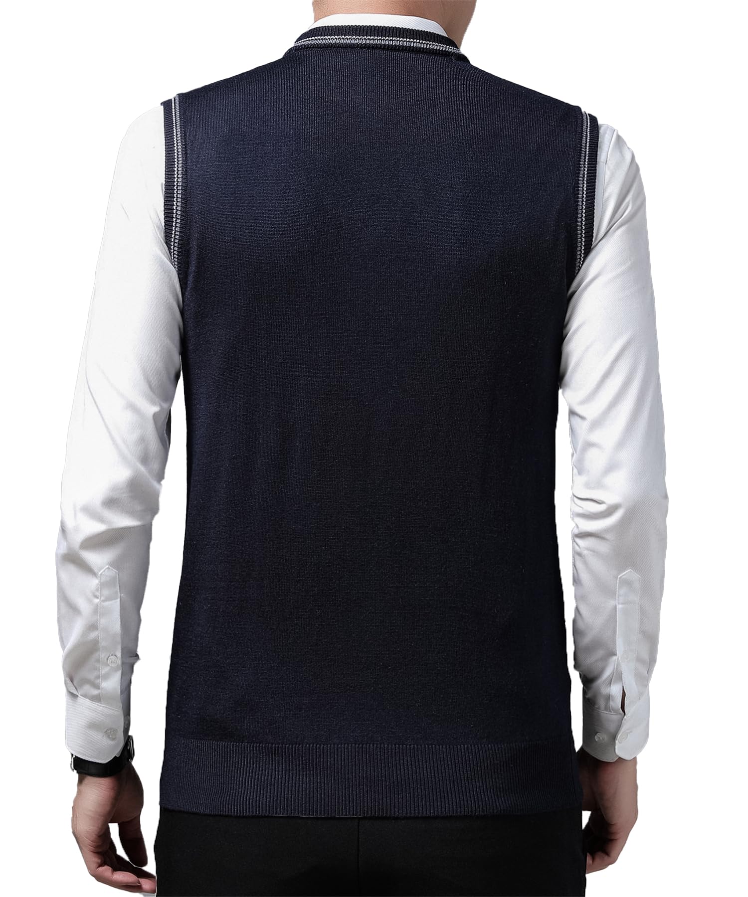 Hombres Cuello en V Chaleco sin Mangas Clásico Negocio de Punto Chalecos Sólido Liso Slim Fit Todos los Partidos Suéter Camisetas Otoño Invierno Casual Pullover Chaleco de Punto Cardigans