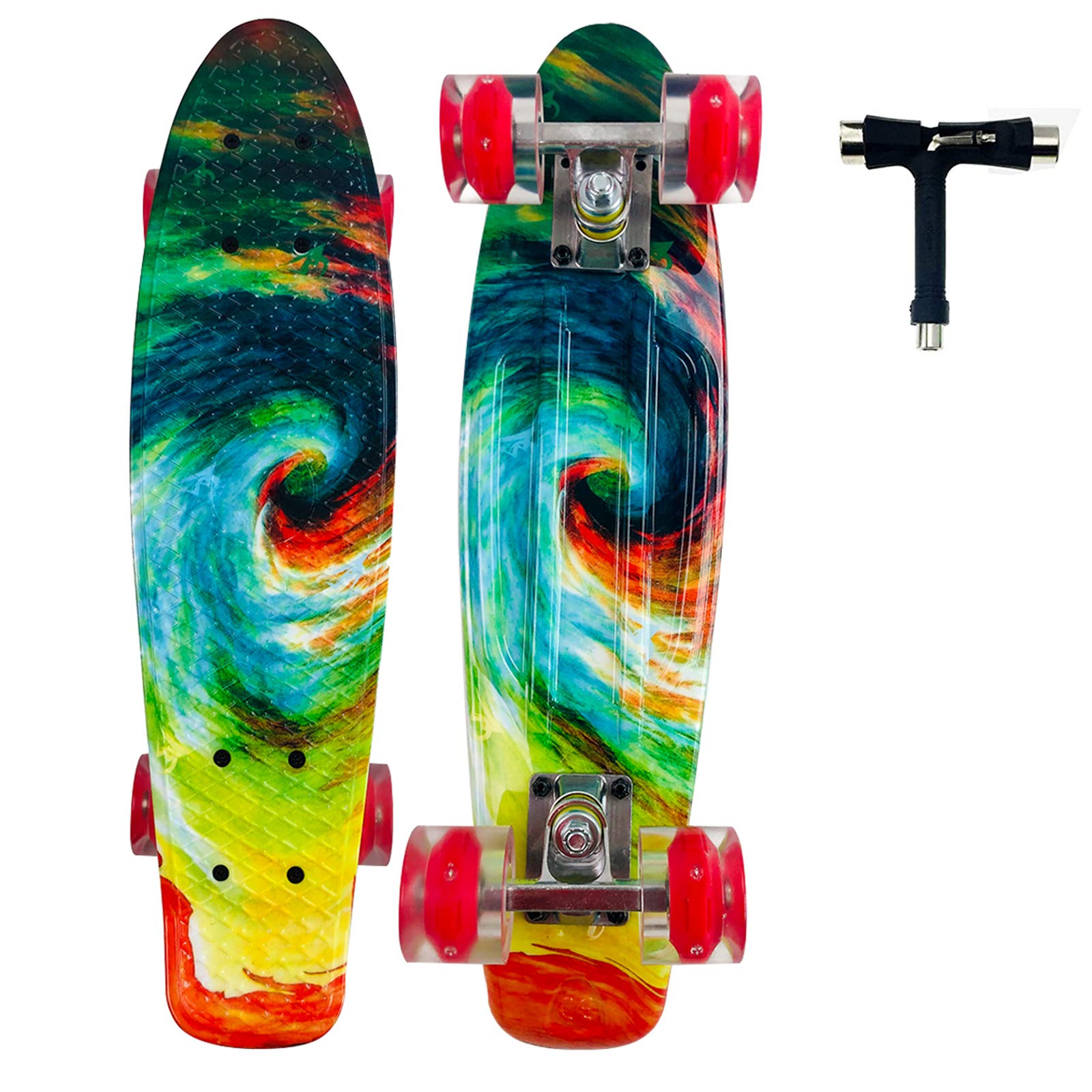 WeLLIFE Skateboard Mini Cruiser Serie RGX Skate 22" 56cm Per Bambini Ragazzi Adulti, Skateboard Con Ruote Luminose PU 78A Cruiser Con Luci Multicolore Flash LED Cuscinetti ABEC-7