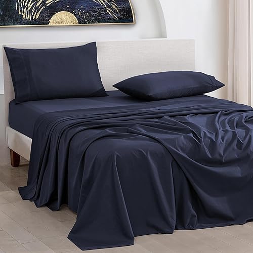 URBANHUT Juego de sábanas de 1000 hilos tamaño Queen, de algodón egipcio de fibra larga, suaves y transpirables, juego de sábanas de 4 piezas para