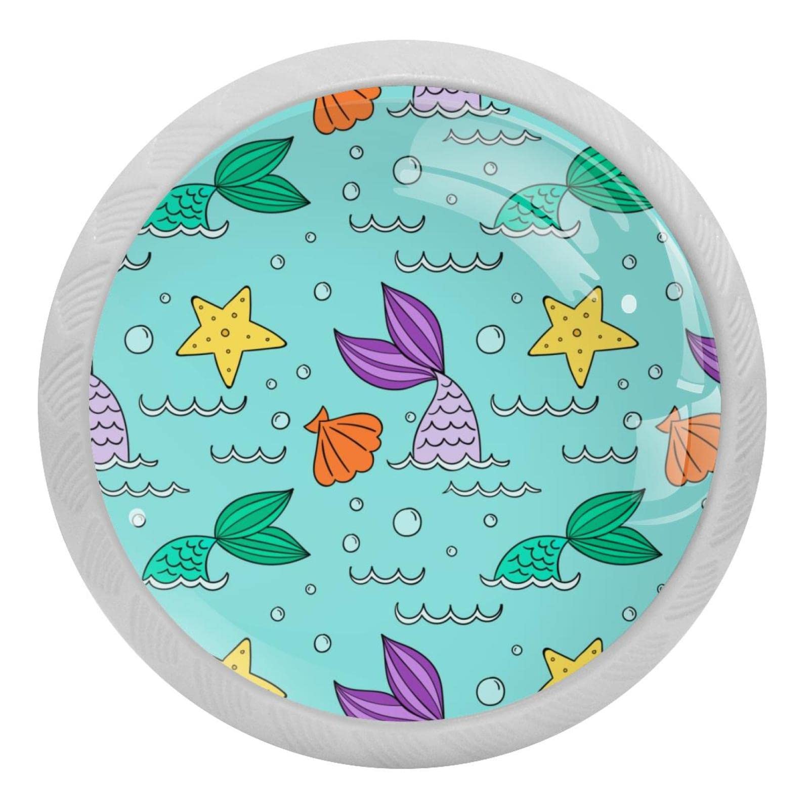 Boutons de placard fluorescents avec étoile de mer verte et queue de sirène pour meubles