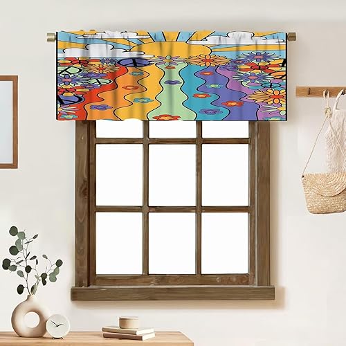 Miniatura 13 de Cortina de cenefa floral de los años 70, diseño retro con estampado de flores amarillas y verde lima, estilo de los años 70 y 60, cenefa con 70