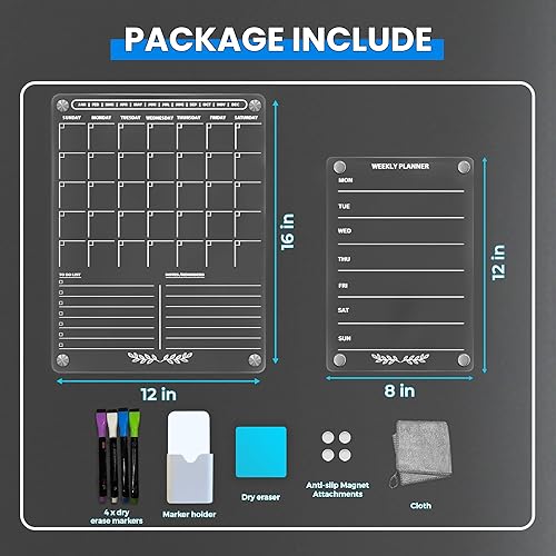 Miniatura 4 de Calendario magnético acrílico para refrigerador de 16 x 12 pulgadas, calendario acrílico transparente para refrigerador, pizarra magnética de