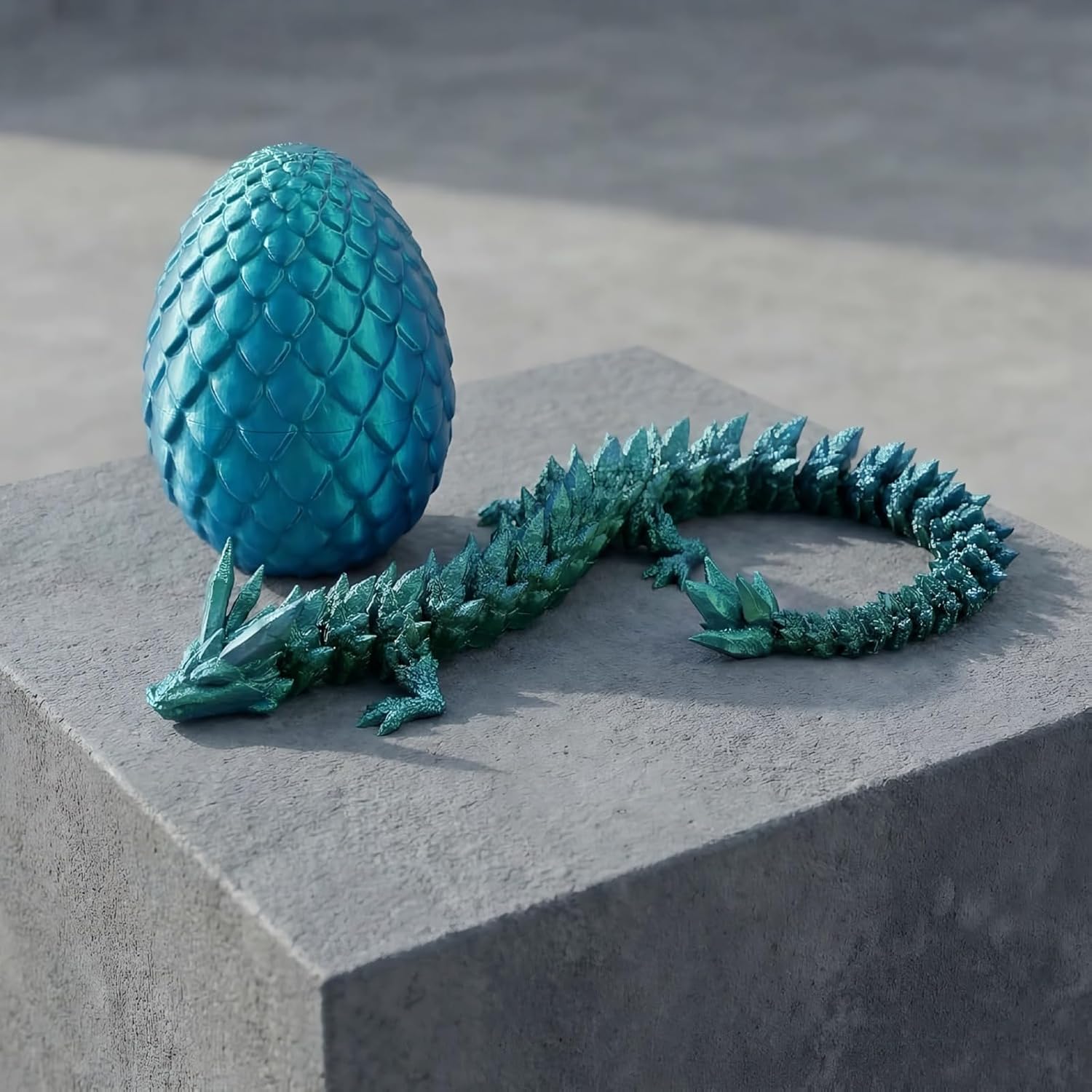 Articulated Dragon Figure Set - Poseable Display Model with Interactive Egg Component (Blue and Green)