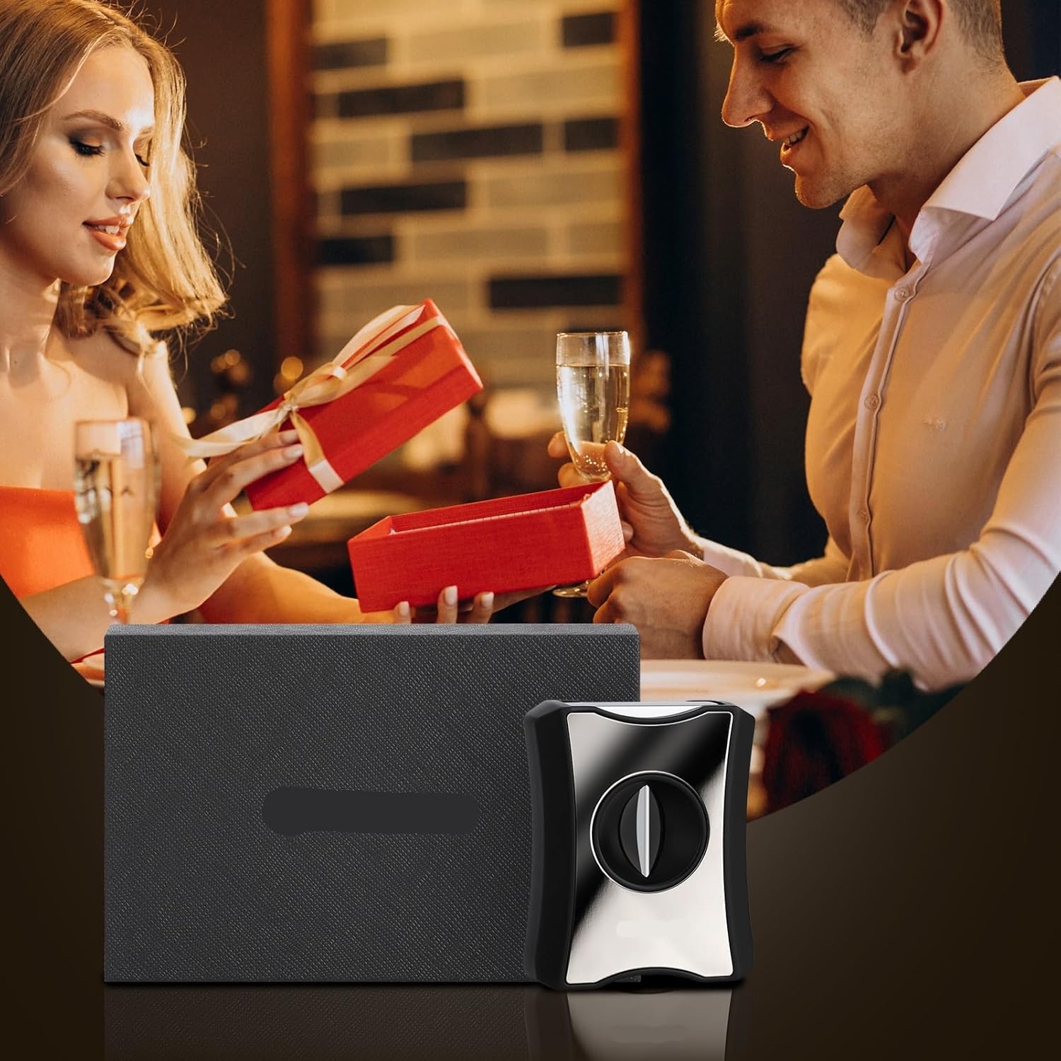 ZUC Stainless Steel V-Cut Cigar Cutter with Integrated Hole Punch, Manual Metal Tool with Foldable Stand